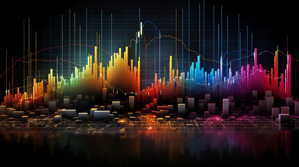 Fototapete - Vibrant Forex Stock Market Chart Against a Black Background. Financial Market Concept. 