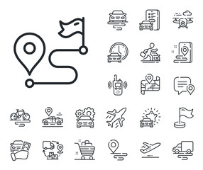 Poster - Road path sign. Plane, supply chain and place location outline icons. Journey line icon. Route map distance symbol. Journey line sign. Taxi transport, rent a bike icon. Travel map. Vector