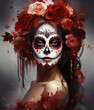 Mystical Beauty: Woman Portrayed with Sugar Skull Face