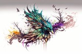 Fototapeta Motyle - Colorful illustration of a bird with grunge design on white background