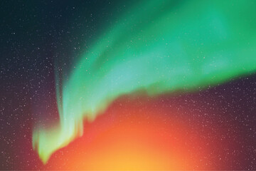 Sticker - Orange green aurora borealis. Colorful polar lights, night starry sky