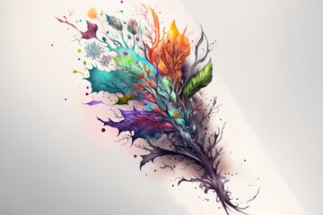 Poster - Colorful watercolor paint splashes on white background with copy space