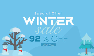 Wall Mural - vector sale banner for winter, winter sale banner, winter 92% sale banner, winter sale banner 92% off