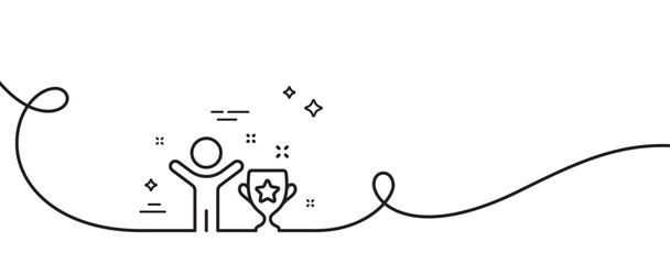 Wall Mural - winner cup line icon. continuous one line with curl. award trophy sign. best achievement symbol. win