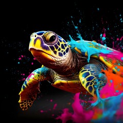 Wall Mural - sweet turtle in color background