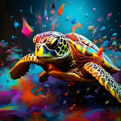 Wall Mural - sweet turtle in color background