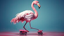 A Graceful Flamingo With Roller Skates