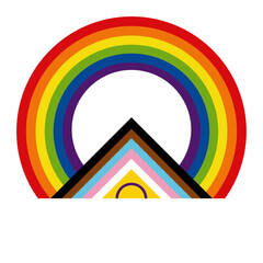 Logo in the colors of the rainbow; pride rainbow.