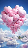 Fototapeta Niebo - Simple pink heart-shaped balloons floating in the clouds