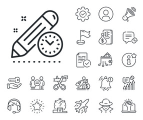 Poster - time management sign. salaryman, gender equality and alert bell outline icons. project deadline line