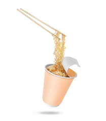 Wall Mural - Instant noodles on wooden chopstick from a cardboard cup