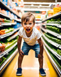 a very furious yelling 5 year old boy in a supermarket - generative ai