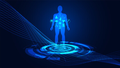 Poster - abstract technology science concept human data health digital icons medicine analysis on hi tech future design background