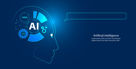 Fototapete - Abstract AI. Artificial intelligence concept. Using AI to solve problems. asking questions to AI on a beautiful background