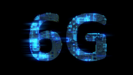 Poster - bokeh glitch electric light cybernetic blue text 6G, isolated - object 3D illustration