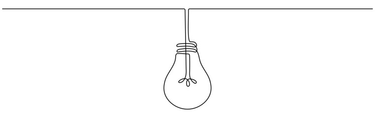 Poster - light bulb continuous one line drawn. lamp linear symbol. vector illustration isolated on white.