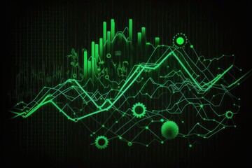 Poster - Abstract green background with financial charts and graphs on the dark backdrop