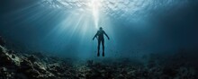 Diving Lesson In Open Water. Scuba Diver Before Diving Into Ocean. Generative Ai