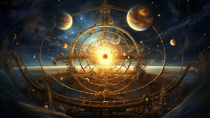 Wall Mural - astrology and astronomy background planets and space orbits of planets in the solar system abstract 