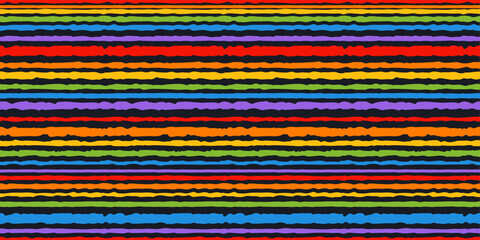 Aufkleber - Rainbow layers on a black background. Seamless pattern of stripes of different colors, rainbow colors. Vector for print, interior, wallpaper.