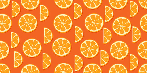 Poster - Orange slices, and halves of slices. For kitchen, cups, wallpapers, pillows, notebooks. Vector for print, interior, wallpaper.