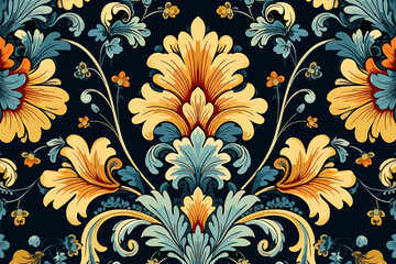 Poster - Floral fabric pattern. Ethnic flowers ornate elegant luxury style. Art graphic print design for carpet fabric texture textile wallpaper background backdrop rug.