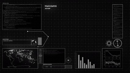 Poster - Data analytics, graphs and map with information, global network and technology abstract with cyber space. Coding, programming and digital chart with IT, worldwide communication dashboard and numbers