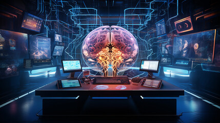 Wall Mural - Artificial Intelligence: Neural Connection and Cybernetic Concept