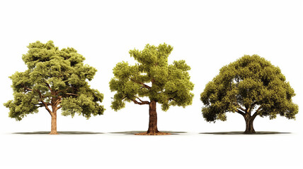 Wall Mural - collection of large old green oak isolated on a white background.