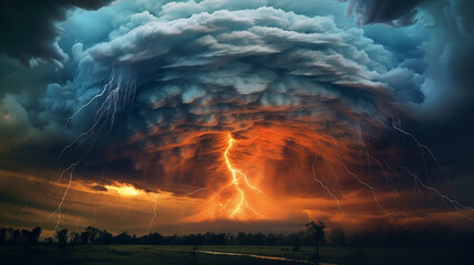 Wall Mural - tornado disaster sunset bright colors meteorology.
