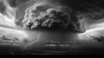 Wall Mural - black and white tornado whirlwind cloud landscape.