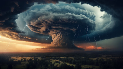 Wall Mural - tornado disaster sunset bright colors meteorology.
