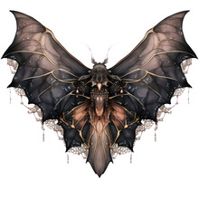 Fantasy Butterfly, Decorative Stylized Moth With A Lace Isolated With A Transparent Background, Intricate Wings Design 