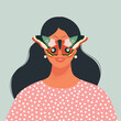 Concept art of Freedom imagination and dream. Woman with a butterfly on her face. Surreal conceptual illustration.