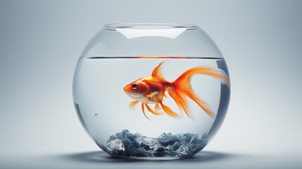 Goldfish in round aquarium - Goldfish - Goldfish - Aquarium - freedom - White background - isolated - Created with Generative AI technology.