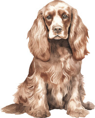 Poster - English cocker spaniel dog watercolour illustration created with Generative AI technology