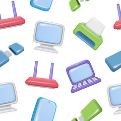 Poster - computer gadgets pattern. seamless background with laptop tablet pc printer decent vector smart devi