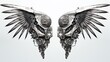 A pair of cyber punk mechanical metal wings isolated on white background, grunge style.