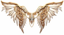 Steampunk Mechanical Golden Wings Isolated On White Background