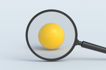 Wall Mural - Ping pong ball behind magnifying glass. 3d render