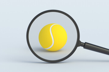 Wall Mural - Tennis ball behind magnifying glass. 3d render