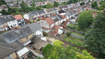 High Angle View of North East of Luton City and Its Residential District. Aerial Footage Was Captured with Drone's Camera on August 06th, 2023. England, UK