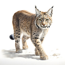Brushstroke Watercolor Style Realistic Full Body Portrait Of A Lynx On White Background Generated By AI 03