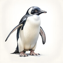 Brushstroke Watercolor Style Realistic Full Body Portrait Of A Penguin On White Background Generated By AI 03
