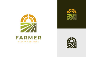 Wall Mural - agriculture logo design for agronomy, wheat farm, rural country farming field, natural harvest