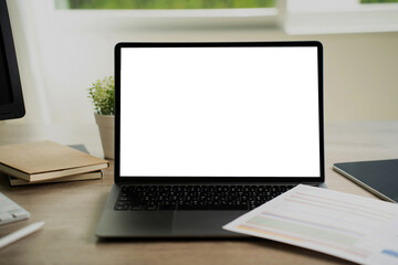 Poster - mock up Using laptop with blank screen computer modern