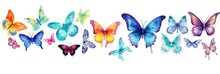 Safari Animal Set Colorful Butterflies And Dragonflies In Watercolor Style.