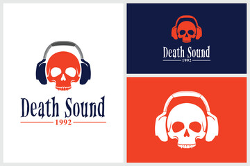 Skull And Headphones Vector Emblem Design. Logo Design For Music Studio, Recording And Music Fest