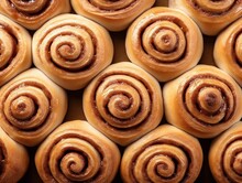 Cinnamon Rolls Baked Fresh On A Baking Sheet