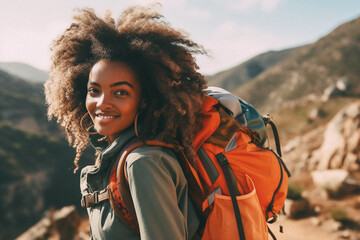 Black young girl walking on mountain top